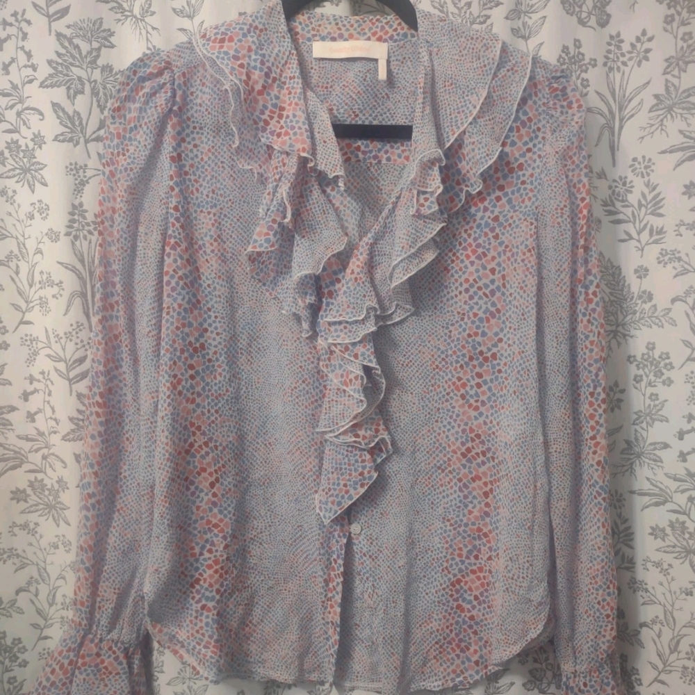 See By Chloe Ruffled Floral Blouse - Pink and Lavender